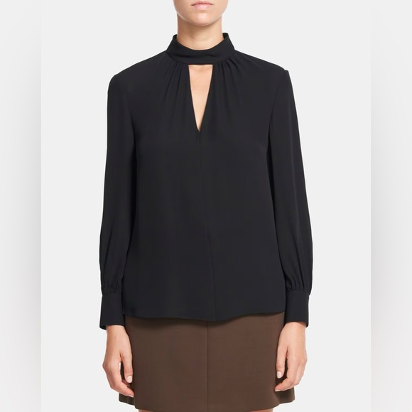 Theory Tops - Theory Neck Band Blouse in Black Silk, Size Small